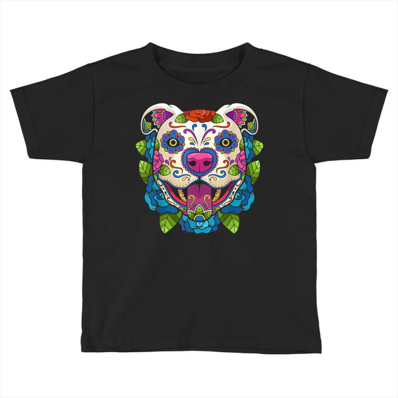 Pit Bull Sugar Skull Mexico Dog Calavera Dia De Los Muertos T Shirt Toddler T-shirt by cm-arts | Artistshot