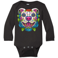 Pit Bull Sugar Skull Mexico Dog Calavera Dia De Los Muertos T Shirt Long Sleeve Baby Bodysuit | Artistshot