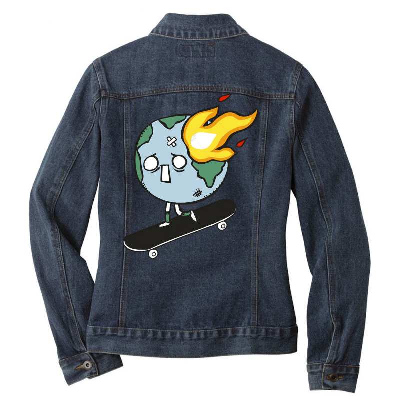 World Skateboarding, World Skateboarding Art, World Skateboarding Pain Ladies Denim Jacket by SHOPTYU | Artistshot