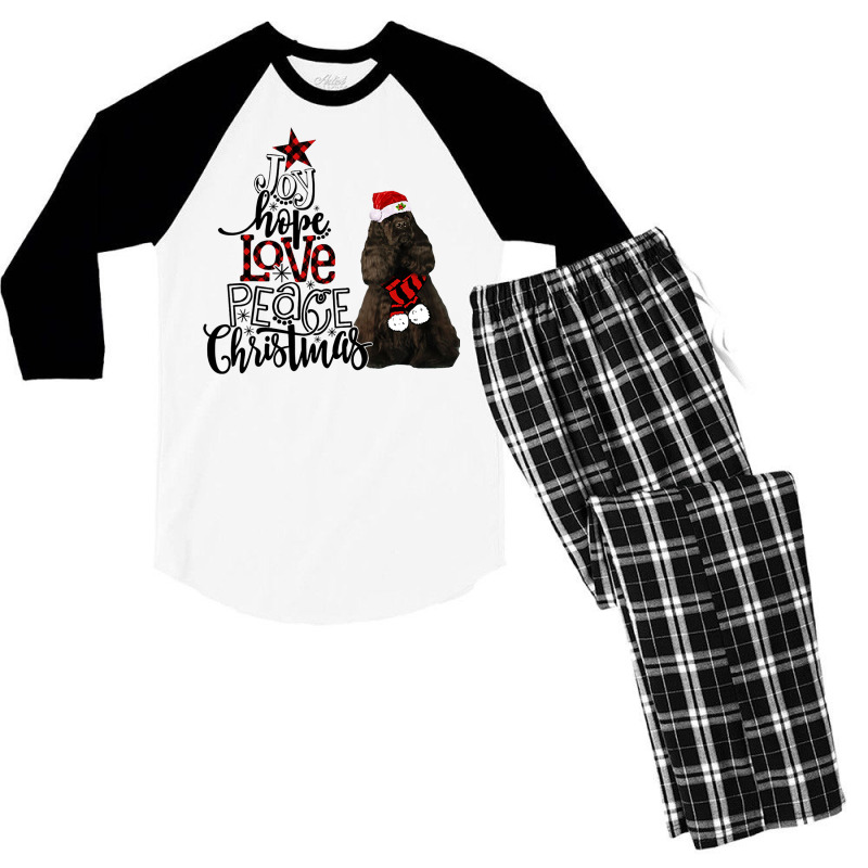 Joy Hope Love Peace Christmas Black American Cocker Spaniel Men's 3/4 Sleeve Pajama Set by Chalaun | Artistshot