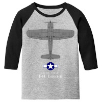 F4u Corsair Tech Drawing Wwii Naval Airplane Youth 3/4 Sleeve | Artistshot