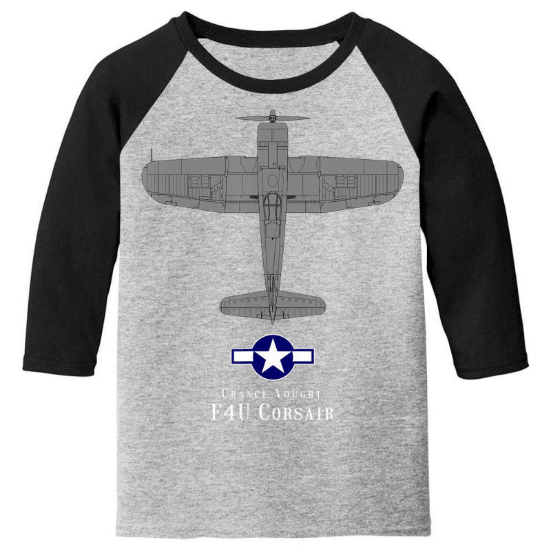 F4u Corsair Tech Drawing Wwii Naval Airplane Youth 3/4 Sleeve by Whitfield Wolff | Artistshot