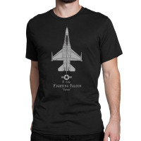 F-16 Fighting Falcon Tech Drawing Military Airplane Classic T-shirt | Artistshot