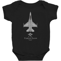 F-16 Fighting Falcon Tech Drawing Military Airplane Baby Bodysuit | Artistshot