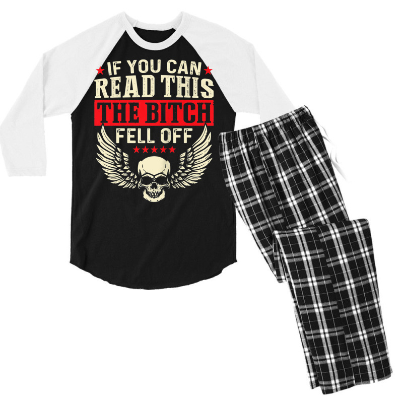 If You Can Read This The Bitch Fell Off Biker Back Print Tank Top Men's 3/4 Sleeve Pajama Set | Artistshot