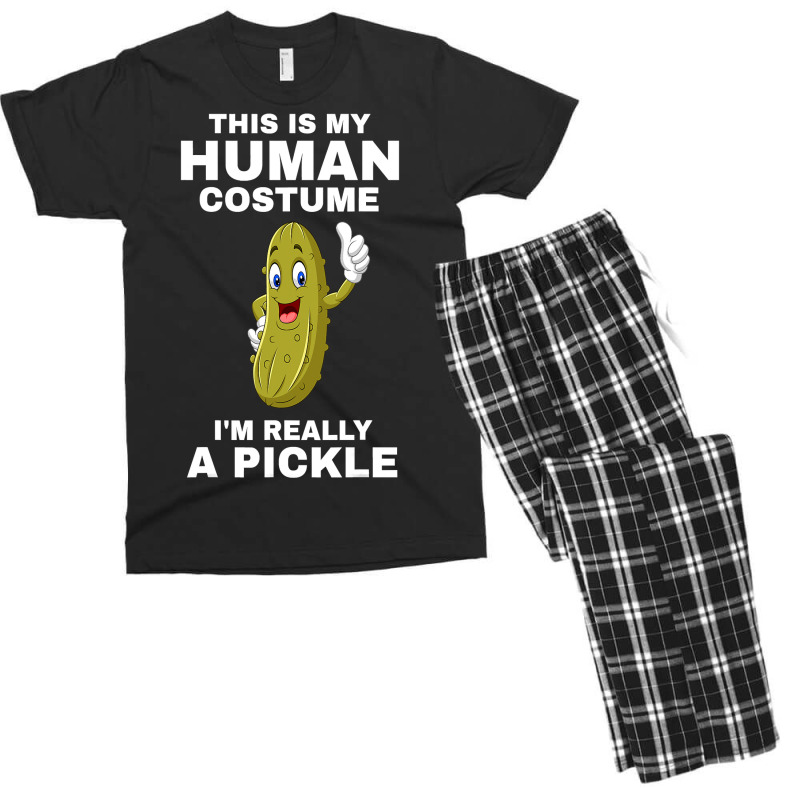 Funny This Is My Human Costume I M Really A Pickle Halloween Men's T-shirt Pajama Set | Artistshot