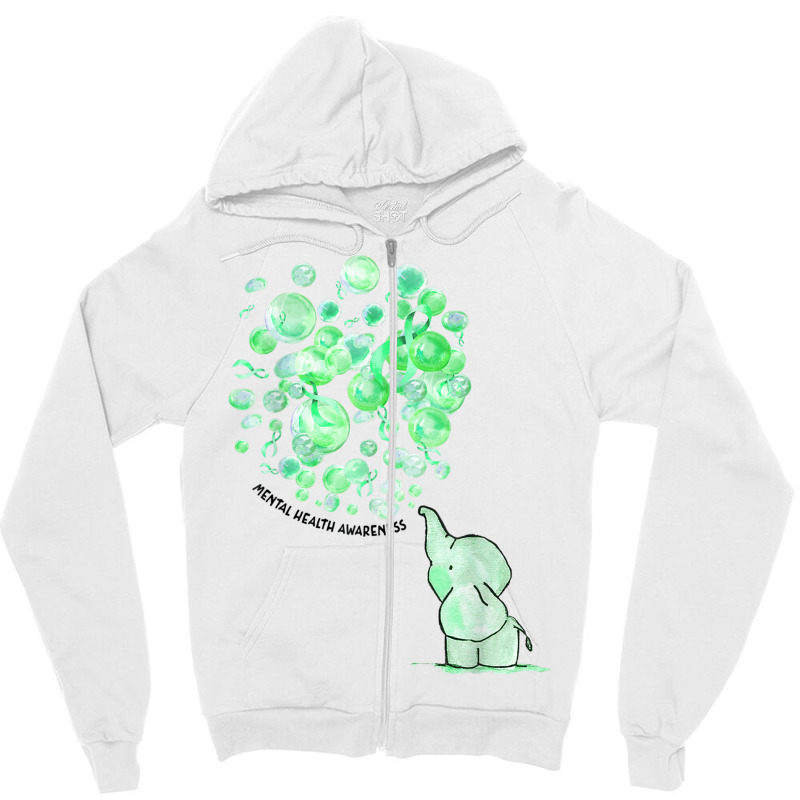 Elephant Blows Up Green Balloons Mental Health Awareness T Shirt Zipper Hoodie by cm-arts | Artistshot