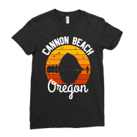 Retro Sunset Haystack Rock Souvenir Cannon Beach Pullover Hoodie Ladies Fitted T-shirt | Artistshot