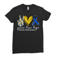 Peace Love Hope Ataxia Awareness Shirt Blue Ribbon T Shirt Ladies Fitted T-shirt | Artistshot