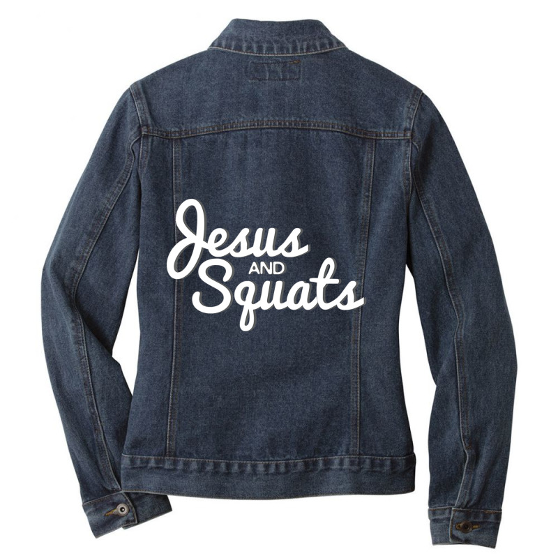 Christian Workou Jesus Lifting Squats Ladies Denim Jacket by thangdinhsinhelf | Artistshot