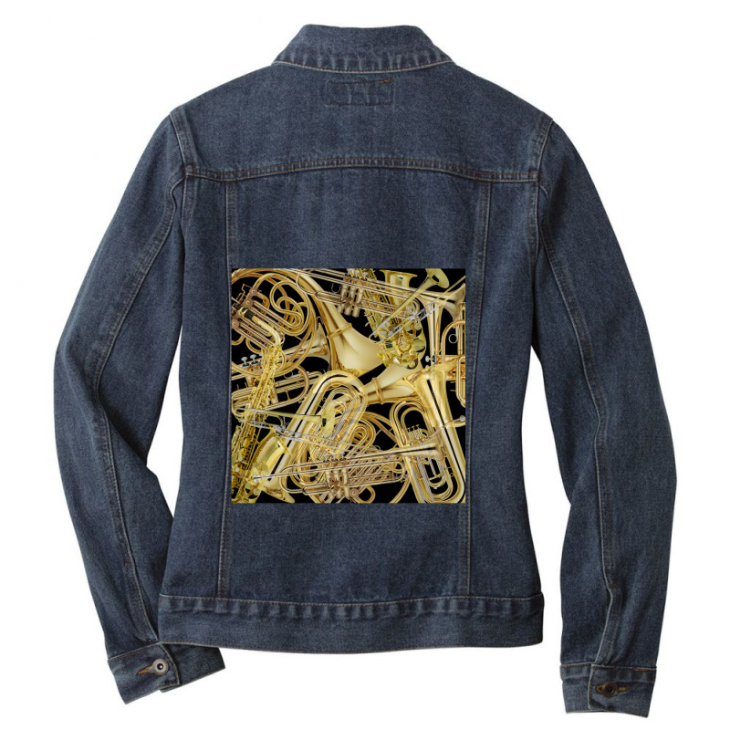 Brass Instruments Ladies Denim Jacket by cm-arts | Artistshot