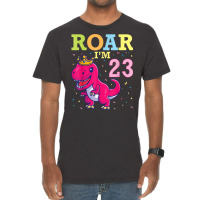 King Dinosaur Dance Happy My Birthday Roar I'm 23 Years Old Vintage T-shirt | Artistshot