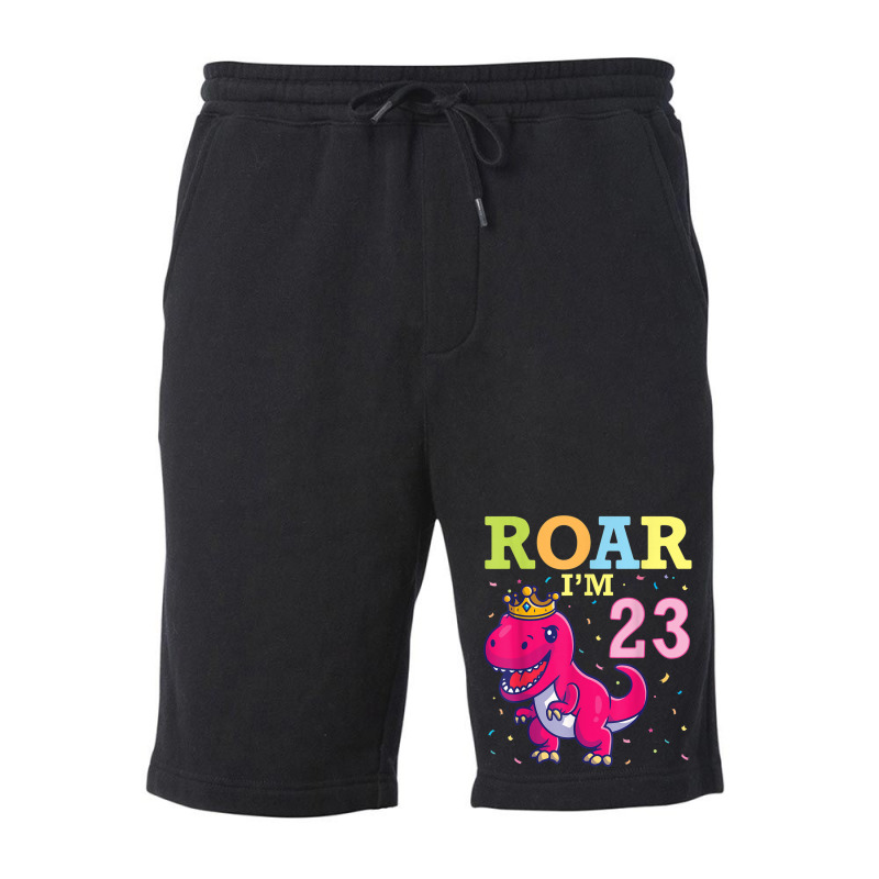 King Dinosaur Dance Happy My Birthday Roar I'm 23 Years Old Fleece Short | Artistshot