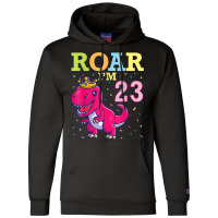 King Dinosaur Dance Happy My Birthday Roar I'm 23 Years Old Champion Hoodie | Artistshot