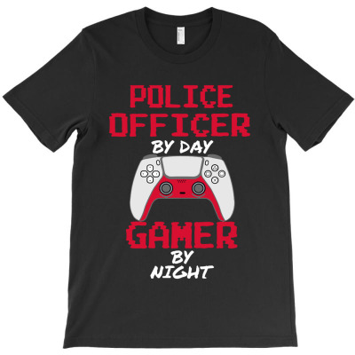 Police Office By Day Gamer T-shirt Designed By Armand R Morgan