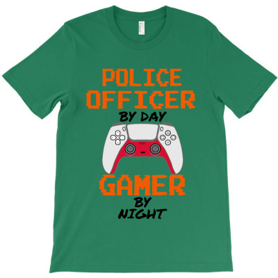 Police Office By Day Gamer T-shirt Designed By Armand R Morgan