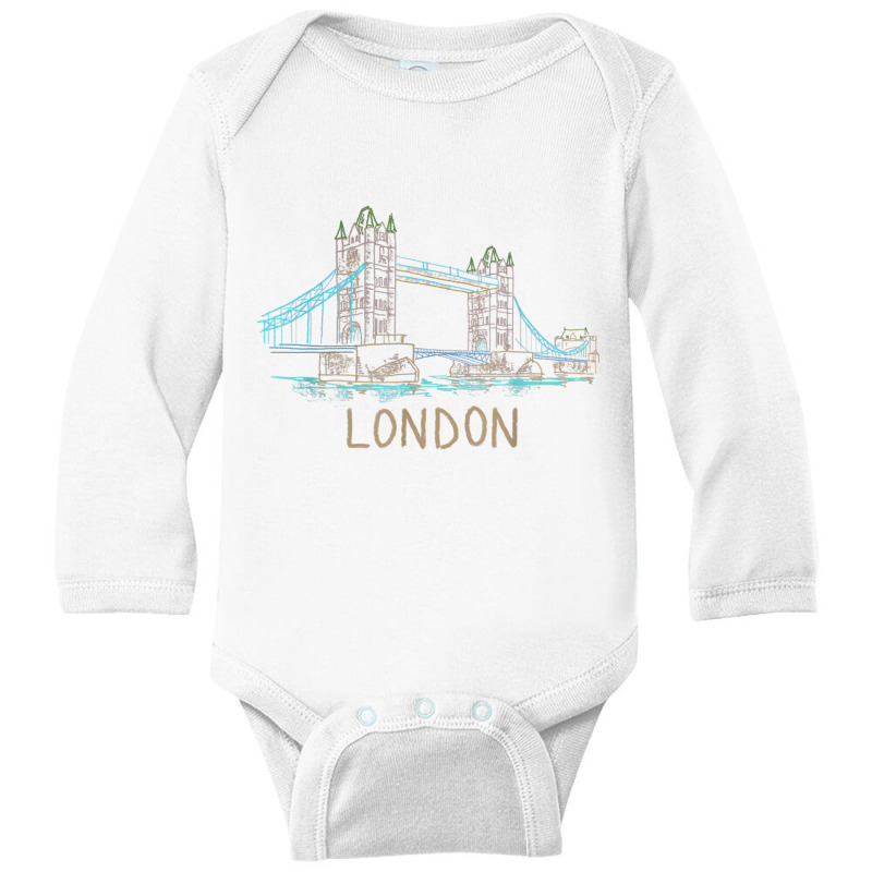 Tower Bridge London Unique Hand Drawn Art T Shirt Long Sleeve Baby Bodysuit by cm-arts | Artistshot