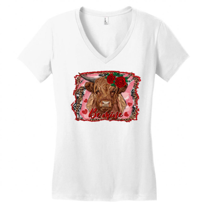 Be Mine Highland Cow Women's V-Neck T-Shirt by AdoDesignShop | Artistshot