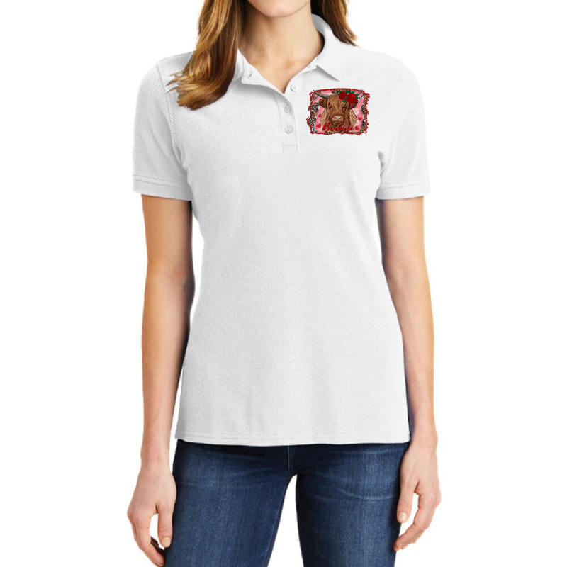 Be Mine Highland Cow Ladies Polo Shirt by AdoDesignShop | Artistshot