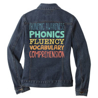 Reading Components Literacy Education Phonemic Awareness T Shirt Ladies Denim Jacket | Artistshot