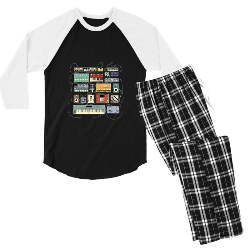 Electronic Musician Synthesizers And Drum Machine Dj 1 Men's 3/4 Sleeve Pajama Set | Artistshot