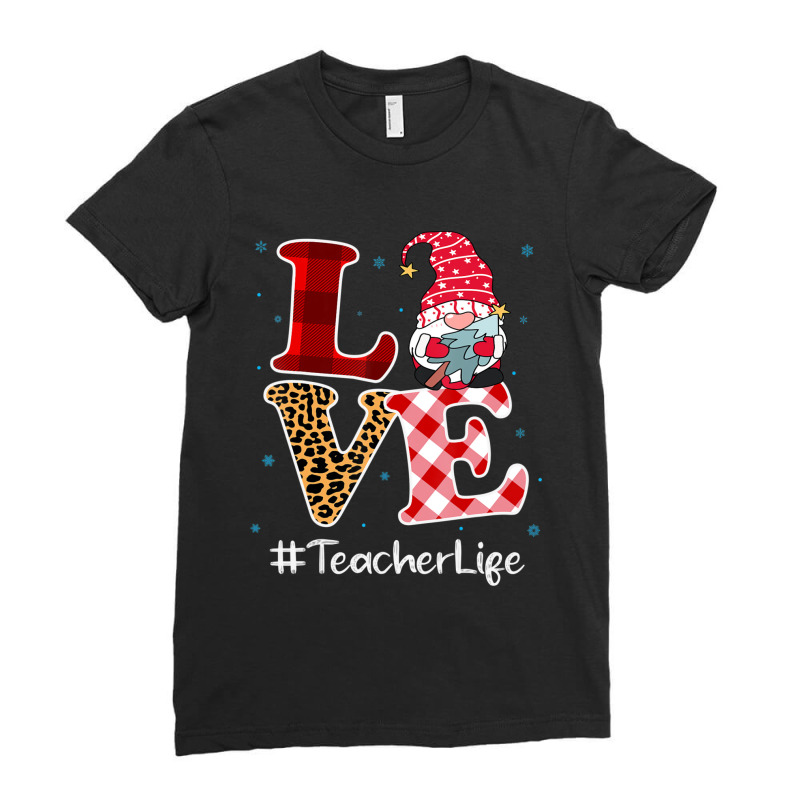 Love Teacher Gnome Christmas Matching Pajamas Women Ladies Fitted T-Shirt by cm-arts | Artistshot