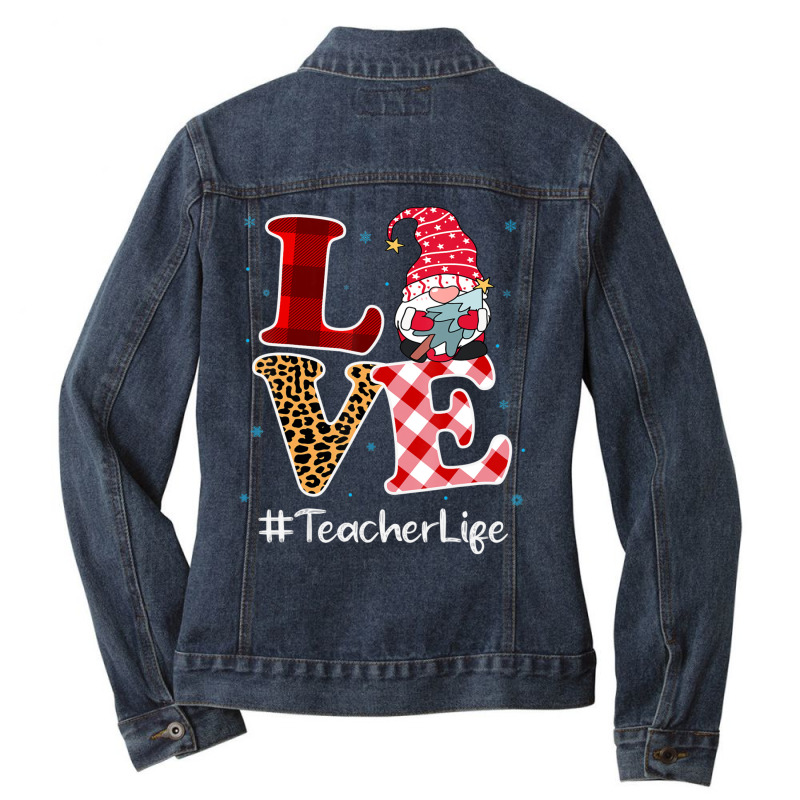 Love Teacher Gnome Christmas Matching Pajamas Women Ladies Denim Jacket by cm-arts | Artistshot