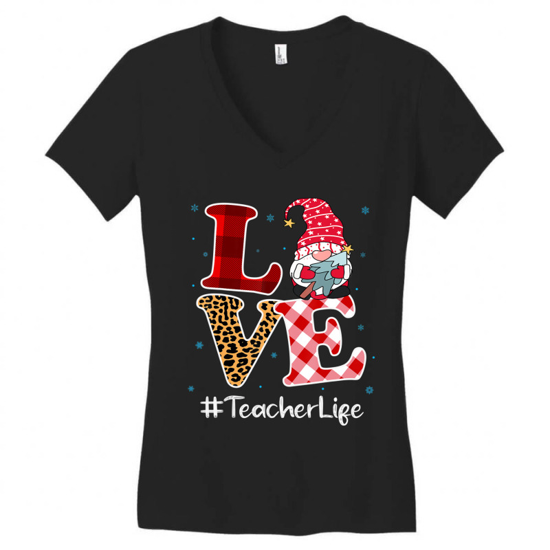 Love Teacher Gnome Christmas Matching Pajamas Women Women's V-Neck T-Shirt by cm-arts | Artistshot