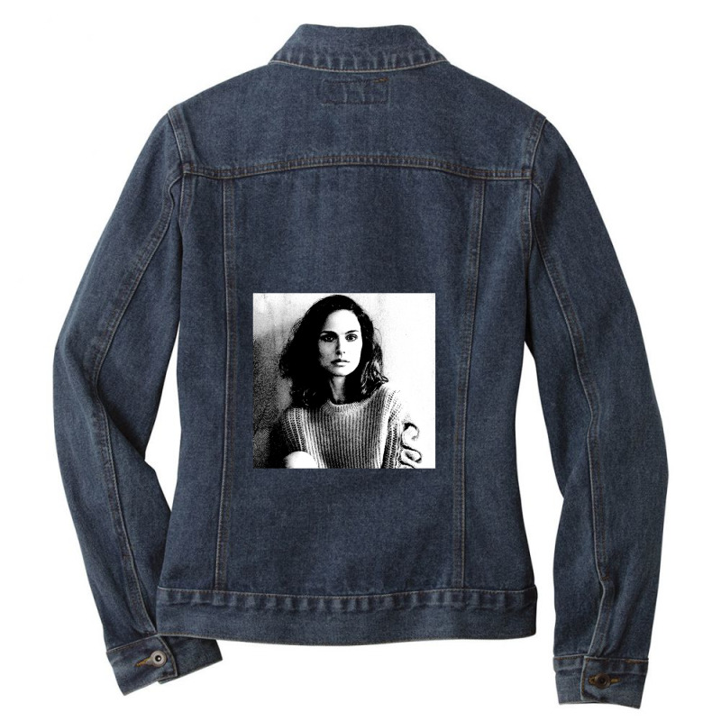 Natalie Portman Black & White Portrait (linocut) Ladies Denim Jacket by ZarkoSuklje | Artistshot