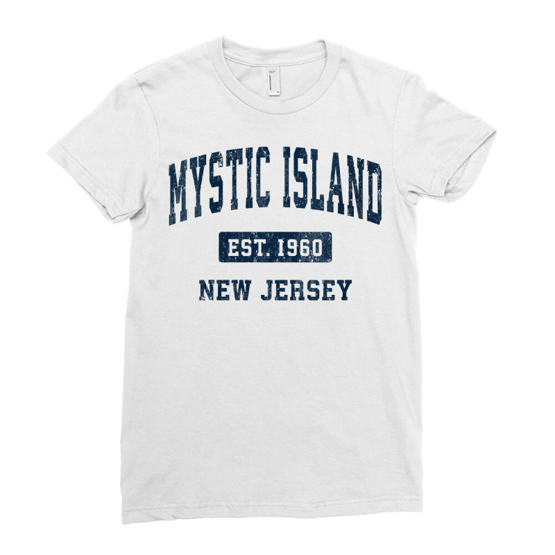 Womens Mystic Island New Jersey Nj Vintage Athletic Sports Design V Ne Ladies Fitted T-Shirt by cm-arts | Artistshot