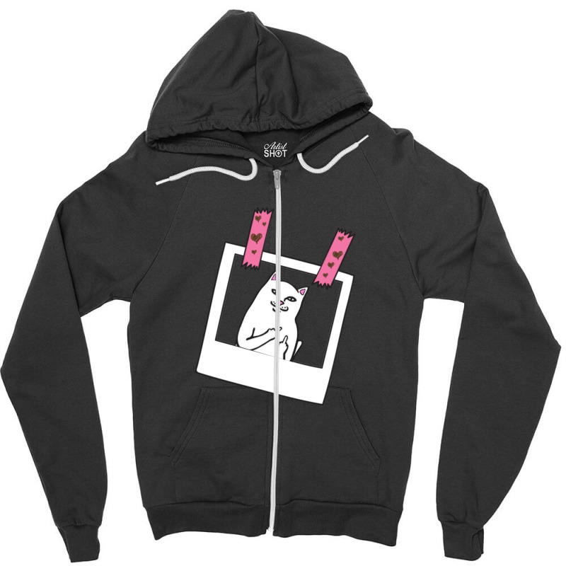 Cute And Funny Dipnrip Lord Nermal Cute Funny Cat Finger Cat Zipper Hoodie. By Artistshot