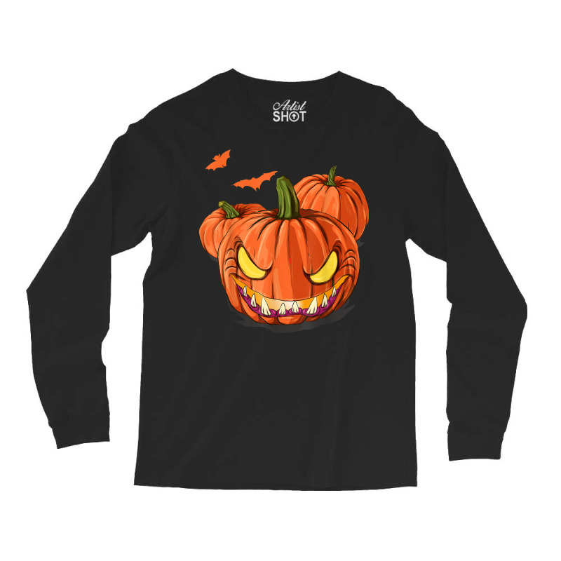 Scary Flying Bats Jack O Lantern Spooky Halloween Pumpkin Long Sleeve Shirts | Artistshot