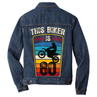 80 Year Old Birthday Party 80th Family Dirt Bike Motocross Men Denim Jacket | Artistshot