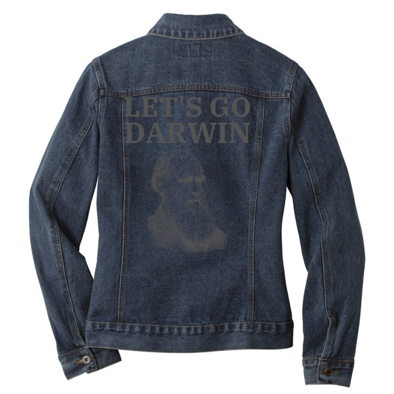 Lets Go Darwin - Charles Darwin Portrait Ladies Denim Jacket by Magasinfinite | Artistshot