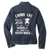 Living Life Jesus Cow Ladies Denim Jacket | Artistshot