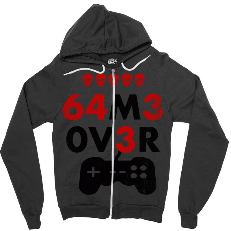 Game Over Leet Code Style - 64m3 0v3r - Red And Black Zipper Hoodie by JONAHANDERSON | Artistshot