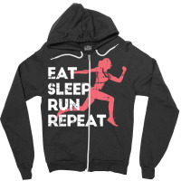 Eat Sleep Run Repeat Track And Field Girl Marathon Running Pullover Ho Zipper Hoodie | Artistshot