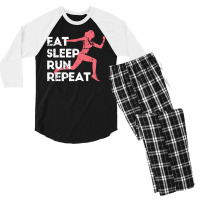 Eat Sleep Run Repeat Track And Field Girl Marathon Running Pullover Ho Men's 3/4 Sleeve Pajama Set | Artistshot