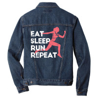 Eat Sleep Run Repeat Track And Field Girl Marathon Running Pullover Ho Men Denim Jacket | Artistshot