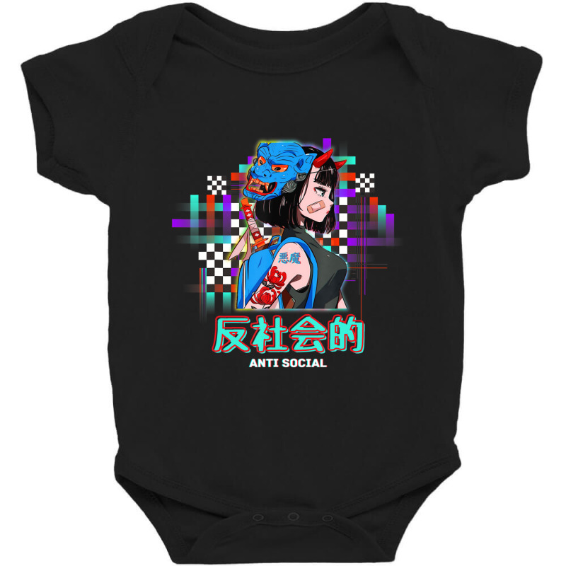 Antisocial Japanese Text Vaporwave Aesthetic Oni Demon Baby Bodysuit by cm-arts | Artistshot