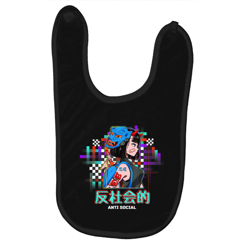 Antisocial Japanese Text Vaporwave Aesthetic Oni Demon Baby Bibs by cm-arts | Artistshot