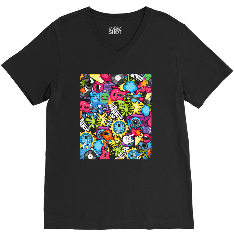 Cute Colorful Musical Instruments Pattern V-Neck Tee by cm-arts | Artistshot