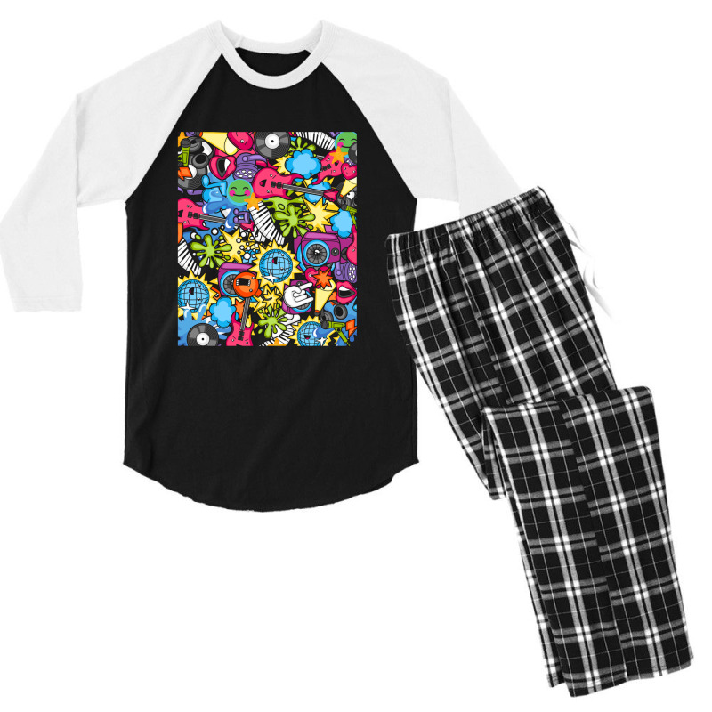 Cute Colorful Musical Instruments Pattern Men's 3/4 Sleeve Pajama Set by cm-arts | Artistshot