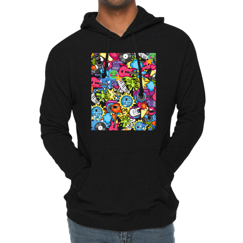 Cute Colorful Musical Instruments Pattern Lightweight Hoodie by cm-arts | Artistshot