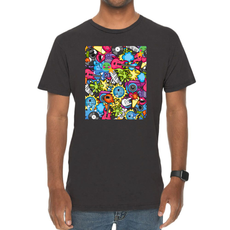 Cute Colorful Musical Instruments Pattern Vintage T-Shirt by cm-arts | Artistshot