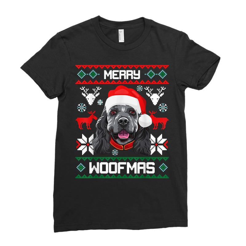 Cocker Spaniel Gift For Merry Christmas Woofmas Clothes T Shirt Ladies Fitted T-Shirt by tebaekivoti | Artistshot