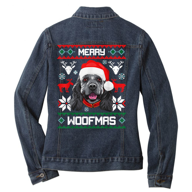 Cocker Spaniel Gift For Merry Christmas Woofmas Clothes T Shirt Ladies Denim Jacket by tebaekivoti | Artistshot