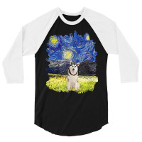 Starry Night Impressionist   Dog Art Alaskan Malamute T Shirt 3/4 Sleeve Shirt | Artistshot