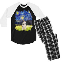 Starry Night Impressionist   Dog Art Alaskan Malamute T Shirt Men's 3/4 Sleeve Pajama Set | Artistshot