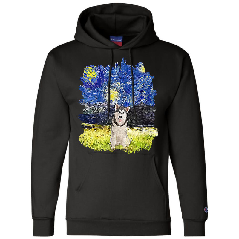 Starry Night Impressionist   Dog Art Alaskan Malamute T Shirt Champion Hoodie | Artistshot